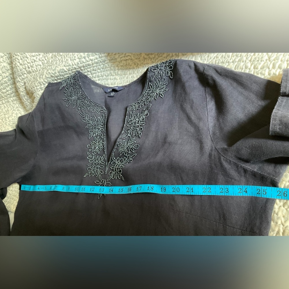 Lands’End Linen Beaded Tunic, navy blue - Picture 9 of 16